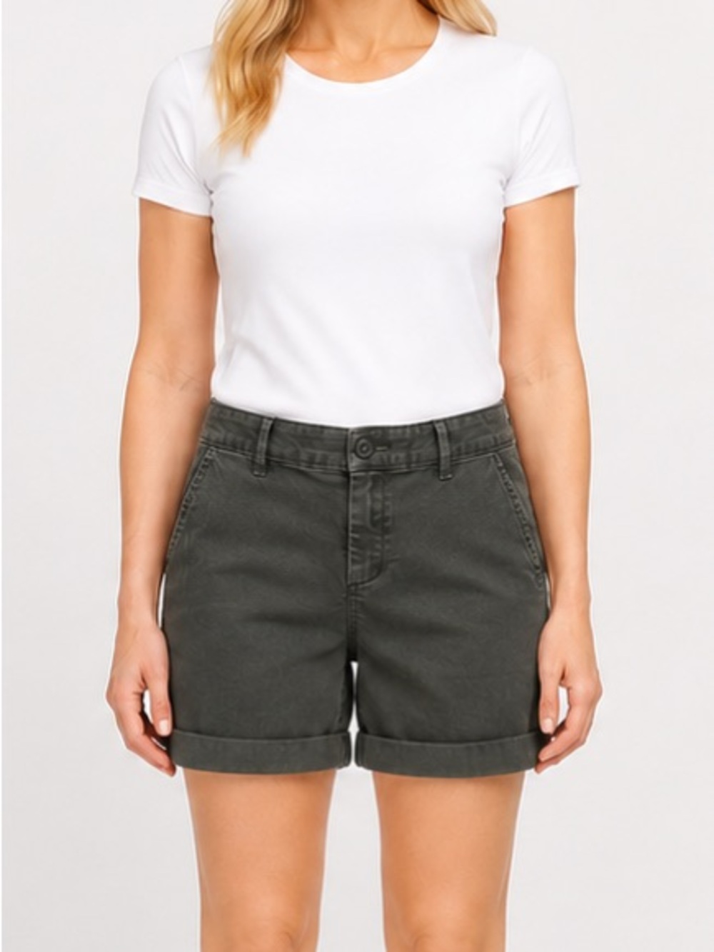 Eddie Bauer Legend Wash Stretch Denim Cuffed Shorts Dark Olive 7" inseam Size 10